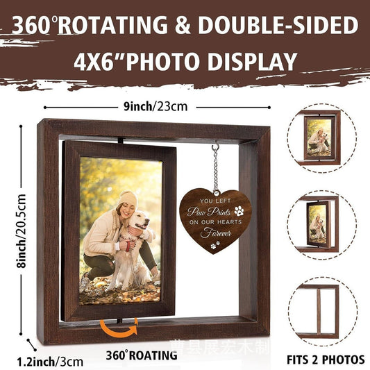 Rotating Commemorative Photo Frame Dog Cat Pet Photo Frame4*6Photo Rotating Wooden Double-Sided Frame Dog Customizable Engraving Available