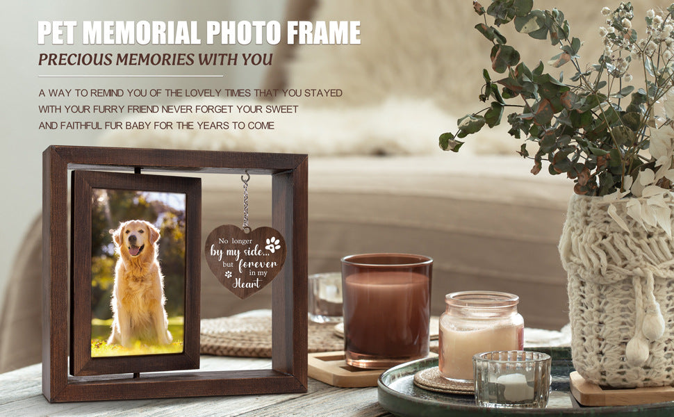 Rotating Commemorative Photo Frame Dog Cat Pet Photo Frame4*6Photo Rotating Wooden Double-Sided Frame Dog Customizable Engraving Available