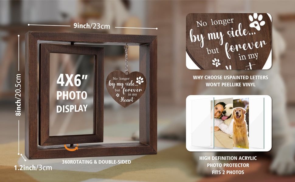 Rotating Commemorative Photo Frame Dog Cat Pet Photo Frame4*6Photo Rotating Wooden Double-Sided Frame Dog Customizable Engraving Available