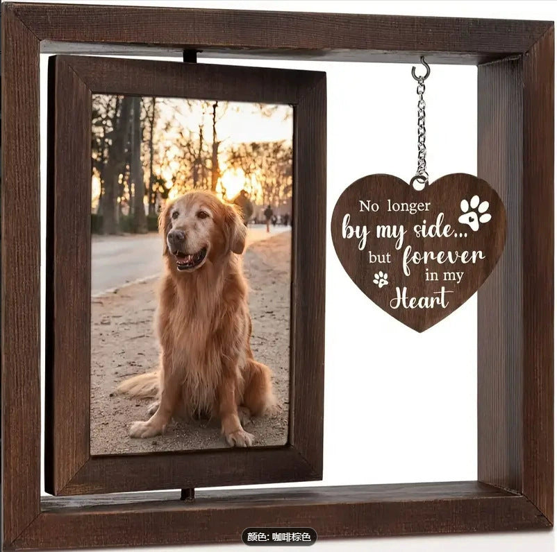Rotating Commemorative Photo Frame Dog Cat Pet Photo Frame4*6Photo Rotating Wooden Double-Sided Frame Dog Customizable Engraving Available
